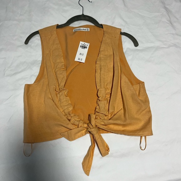 NWT Orange linen Abercrombie tie crop top - Picture 2 of 3